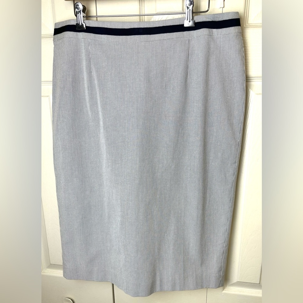 BODEN Long Tall Modern Day Pencil Skirt Ticking Stripe Pinstriped Blue White